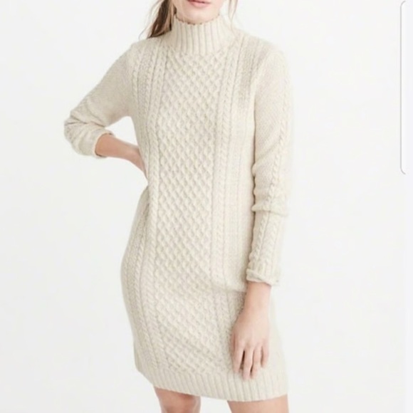 Abercrombie & Fitch Dresses & Skirts - Abercrombie & Fitch Mock Neck Cream
Cable Knit Sweater Dress